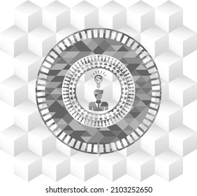 business idea icon inside grey icon or emblem with geometric cube white background. 