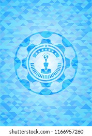 business idea icon inside light blue emblem with mosaic background
