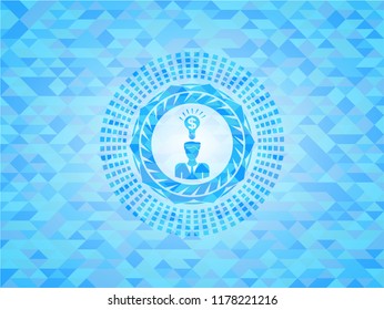 business idea icon inside light blue emblem with triangle mosaic background