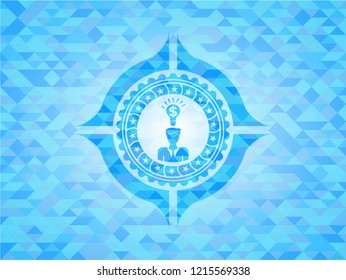 business idea icon inside light blue mosaic emblem