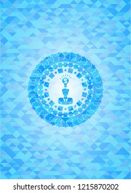 business idea icon inside light blue mosaic emblem
