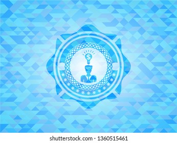 business idea icon inside light blue emblem with triangle mosaic background