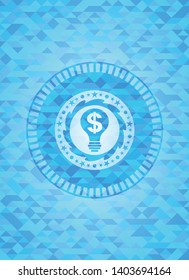 business idea icon inside light blue mosaic emblem