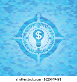 business idea icon inside light blue emblem with mosaic background
