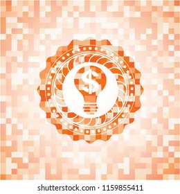 business idea icon inside orange mosaic emblem with background