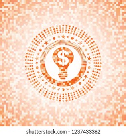 business idea icon inside orange tile background illustration. Square geometric mosaic seamless pattern with emblem inside.