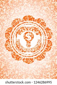 business idea icon inside orange tile background illustration. Square geometric mosaic seamless pattern with emblem inside.