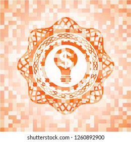 business idea icon inside orange tile background illustration. Square geometric mosaic seamless pattern with emblem inside.