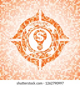 business idea icon inside orange tile background illustration. Square geometric mosaic seamless pattern with emblem inside.