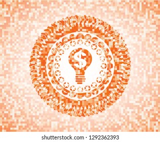 business idea icon inside orange mosaic emblem with background