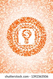 business idea icon inside orange tile background illustration. Square geometric mosaic seamless pattern with emblem inside.