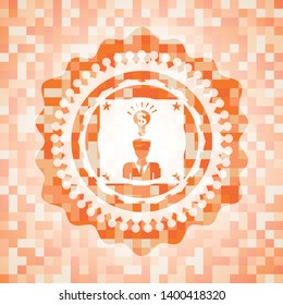 business idea icon inside orange mosaic emblem with background