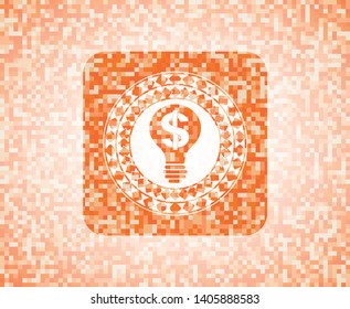 business idea icon inside orange tile background illustration. Square geometric mosaic seamless pattern with emblem inside.