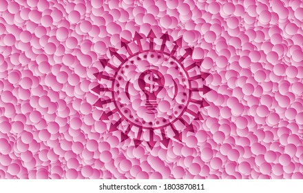 business idea icon inside pink badge with bubbles background. Vector Illustration. Detailed. 