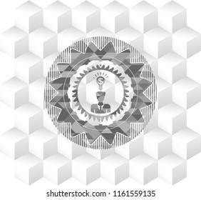 business idea icon inside realistic grey emblem with cube white background