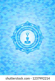 business idea icon inside realistic light blue emblem. Mosaic background