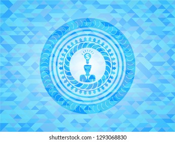 business idea icon inside realistic sky blue emblem. Mosaic background