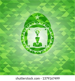 business idea icon inside realistic green mosaic emblem