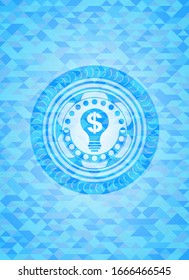 icono de idea de negocio dentro del emblema azul claro realista. Fondo de mosaico
