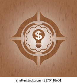 business idea icon inside realistic wood emblem. 