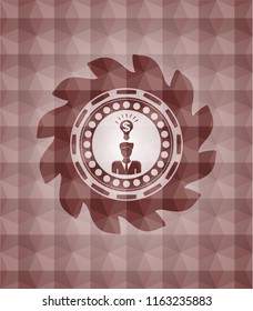 business idea icon inside red geometric pattern emblem. Seamless.