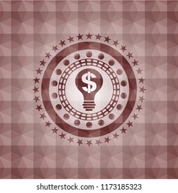 business idea icon inside red seamless badge with geometric pattern background.
