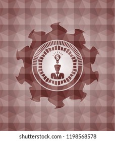 business idea icon inside red badge with geometric pattern. Seamless.