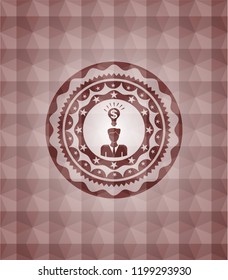 business idea icon inside red seamless badge with geometric background.