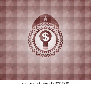 business idea icon inside red seamless emblem or badge with geometric pattern background.