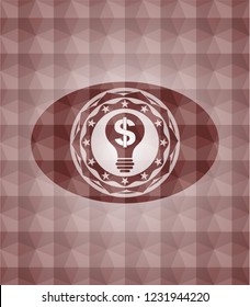 business idea icon inside red seamless emblem or badge with abstract geometric pattern background.
