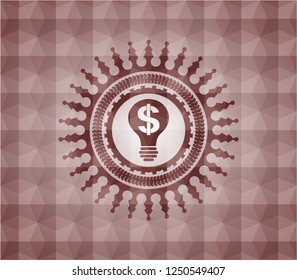 business idea icon inside red seamless badge with geometric background.