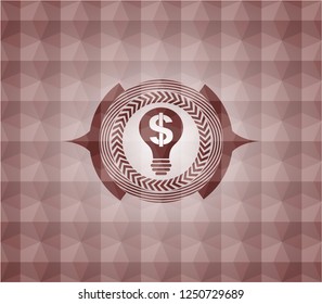 business idea icon inside red seamless emblem or badge with abstract geometric polygonal pattern background.