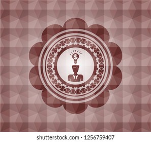 business idea icon inside red seamless geometric pattern emblem. Seamless.