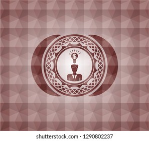 business idea icon inside red seamless emblem with geometric pattern background.