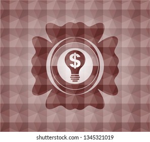 business idea icon inside red seamless emblem or badge with abstract geometric polygonal pattern background.