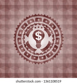 business idea icon inside red seamless badge with geometric background.
