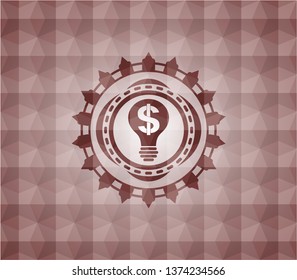 business idea icon inside red emblem with geometric pattern. Seamless.