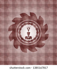 business idea icon inside red emblem with geometric background. Seamless.