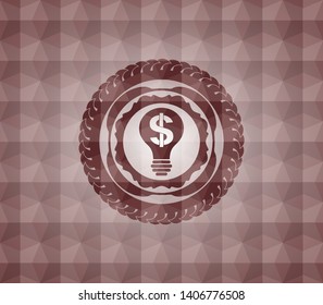 business idea icon inside red seamless badge with geometric pattern background.