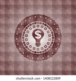 business idea icon inside red seamless emblem with geometric pattern background.