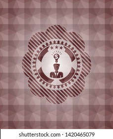 business idea icon inside red seamless emblem or badge with abstract geometric polygonal pattern background.