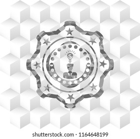 business idea icon inside retro style grey emblem with geometric cube white background