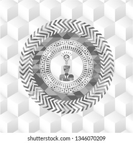 business idea icon inside retro style grey emblem with geometric cube white background