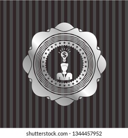 business idea icon inside silvery shiny badge
