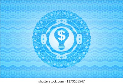 business idea icon inside sky blue water wave badge background.
