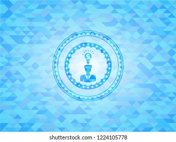 business idea icon inside sky blue emblem. Mosaic background