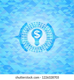business idea icon inside sky blue emblem with mosaic background