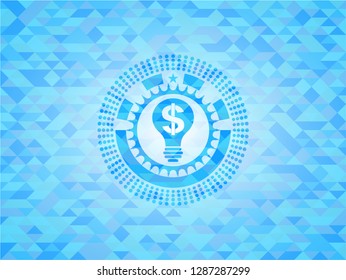 business idea icon inside sky blue emblem with triangle mosaic background