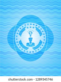 business idea icon inside sky blue water style emblem.