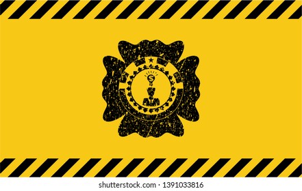 business idea icon inside warning sign, black grunge emblem. Vector Illustration. Detailed.